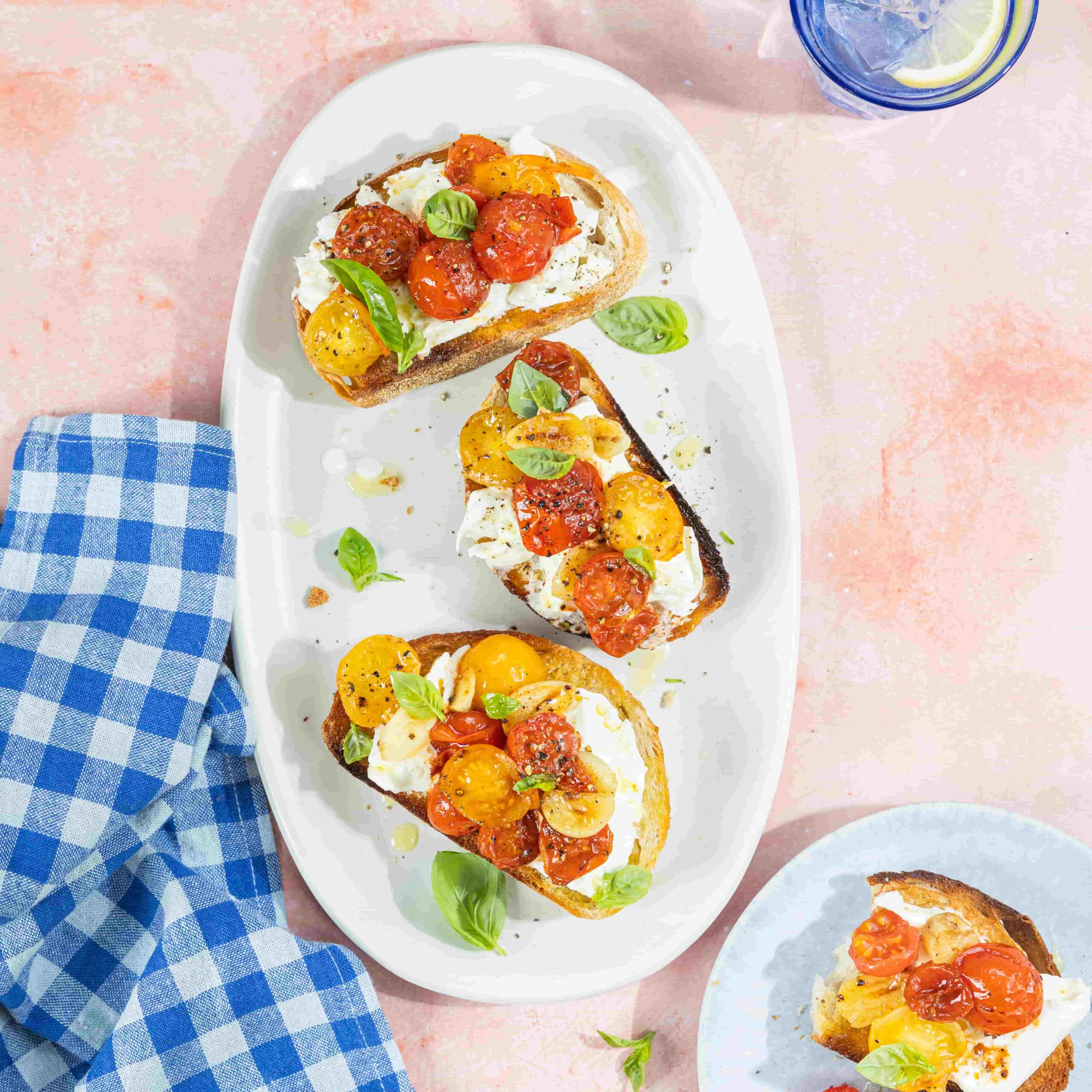 bored of lunch air fryer Garlic & Tomato Burrata Crostini