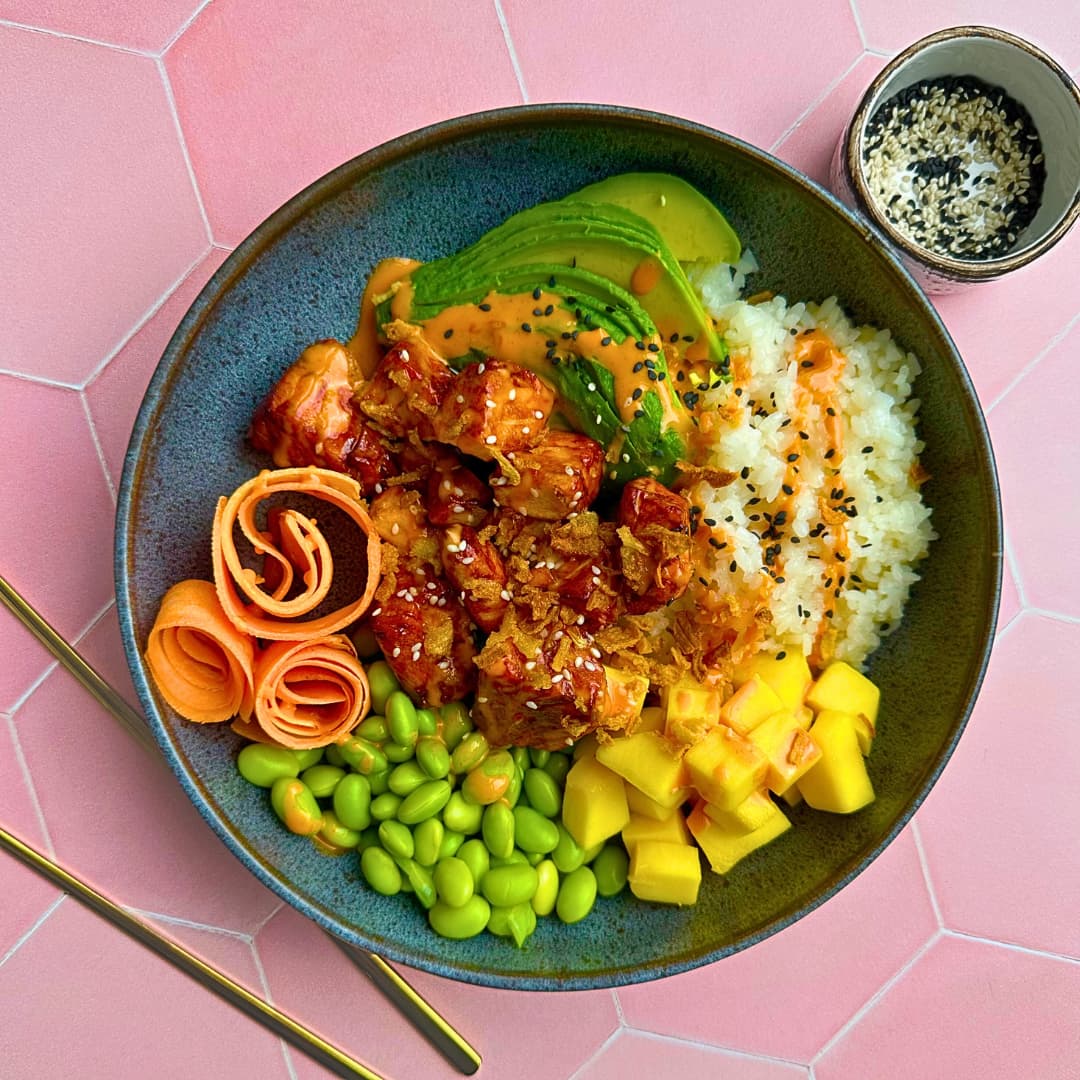 Air Fryer Teriyaki Salmon Poke Bowl