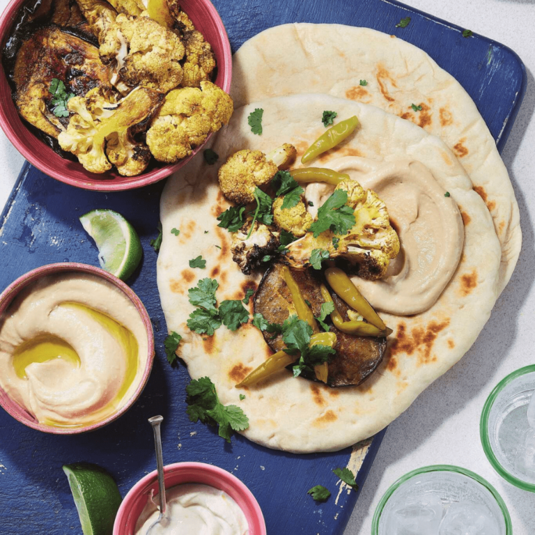 Air Fryer Cauliflower & Aubergine Flatbreads with a Lime Yogurt