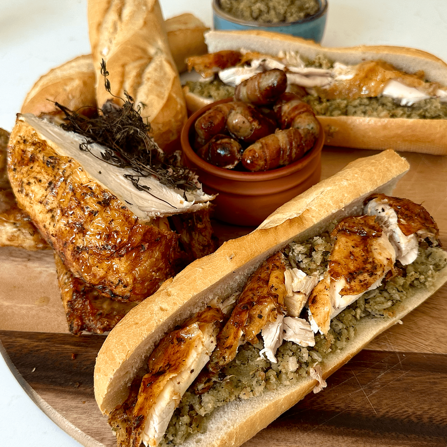 air fryer chicken stuffing baguettes