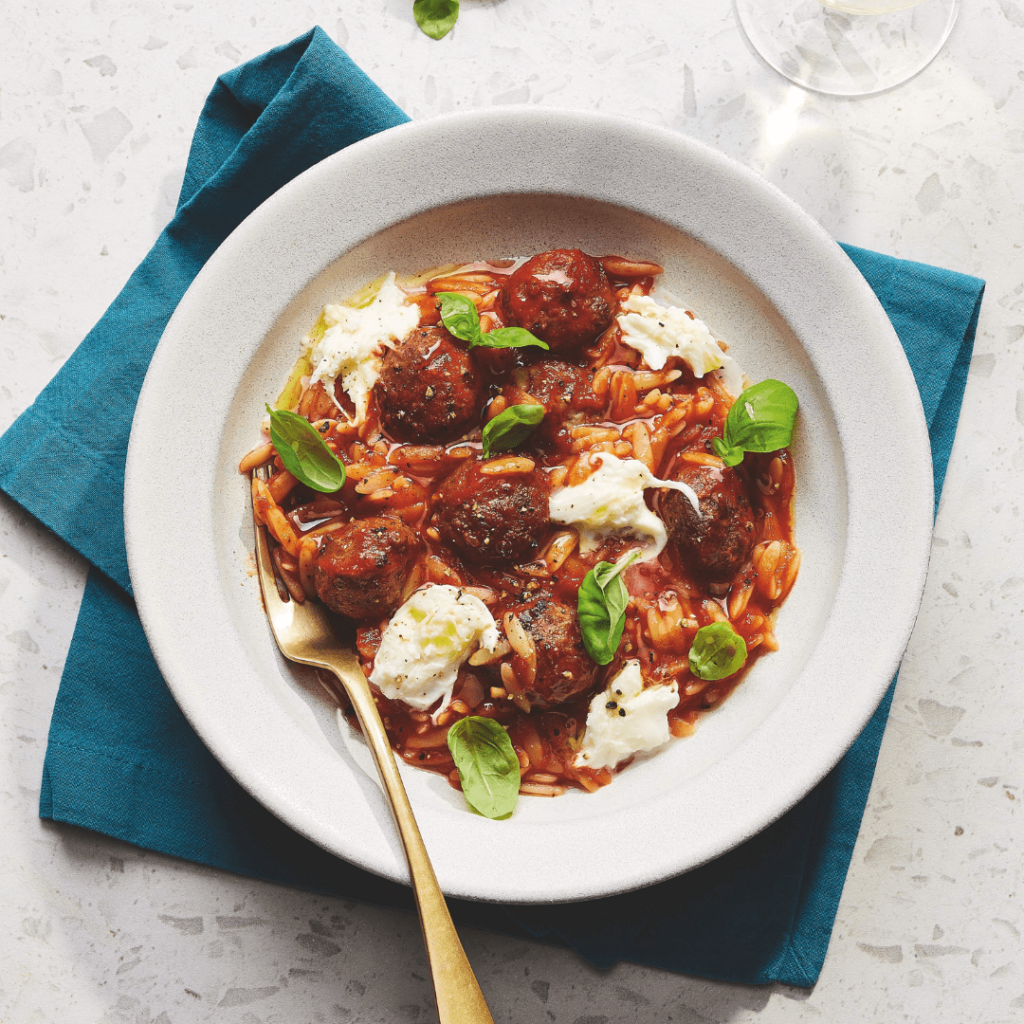 Air Fryer Meatball & Mozzarella Orzo Bake Bored of Lunch