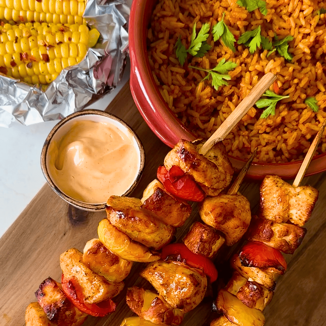 air fryer nandos chicken and halloumi skewers