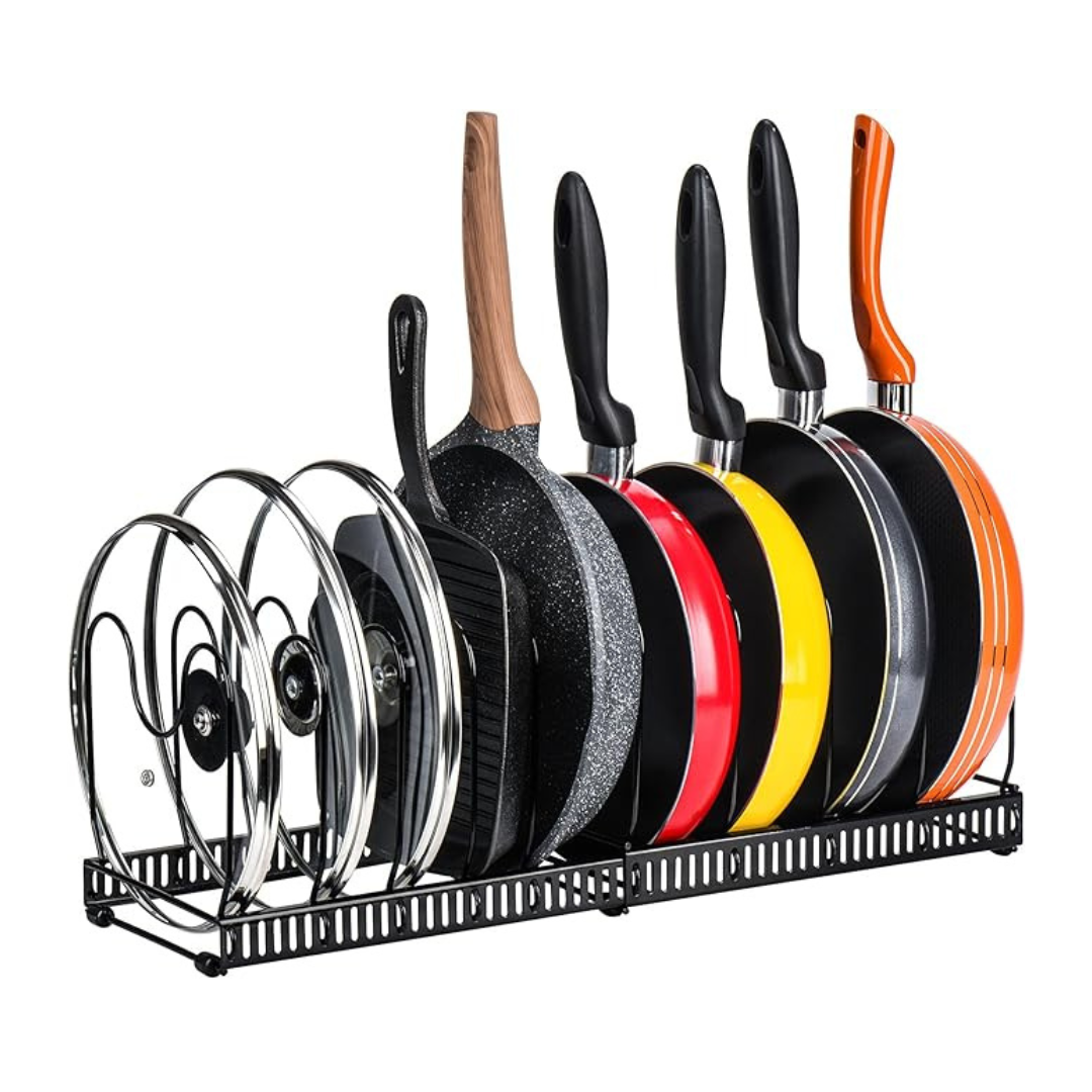 Expandable Pans Organiser Rack, 10 Adjustable Compartments