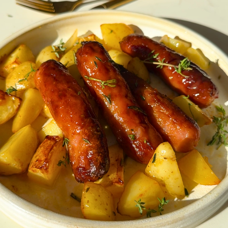 Air Fryer Honey Mustard Sausage Traybake