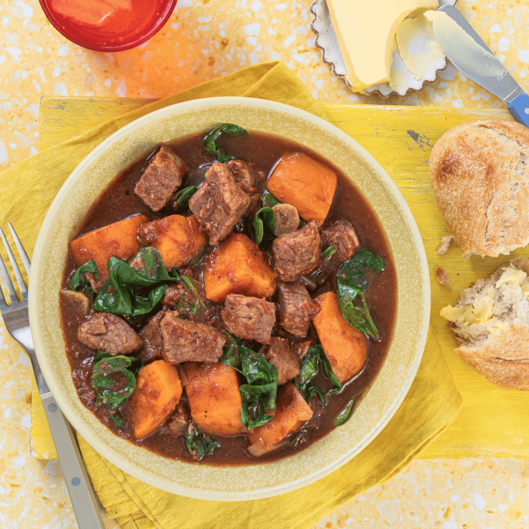 Slow Cooker Beef, Sweet Potato & Spinach Stew