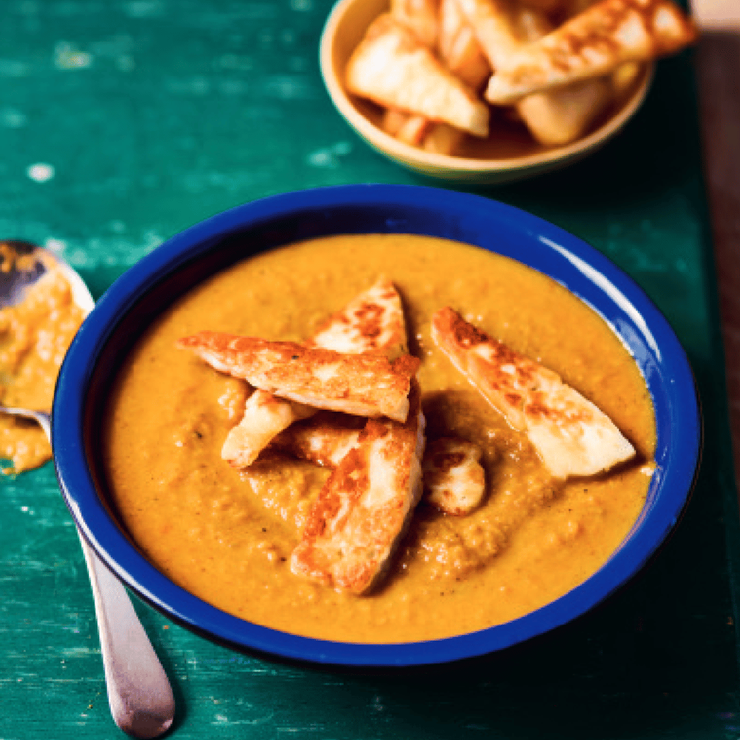 Slow Cooker Spiced Sweet Potato & Halloumi Soup