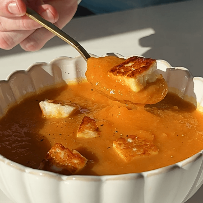 Slow Cooker Spiced Sweet Potato & Halloumi Soup