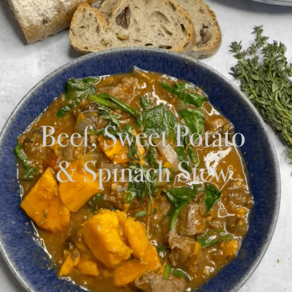 Slowcooker Beef, Sweet Potato & Spinach Stew Bored of Lunch