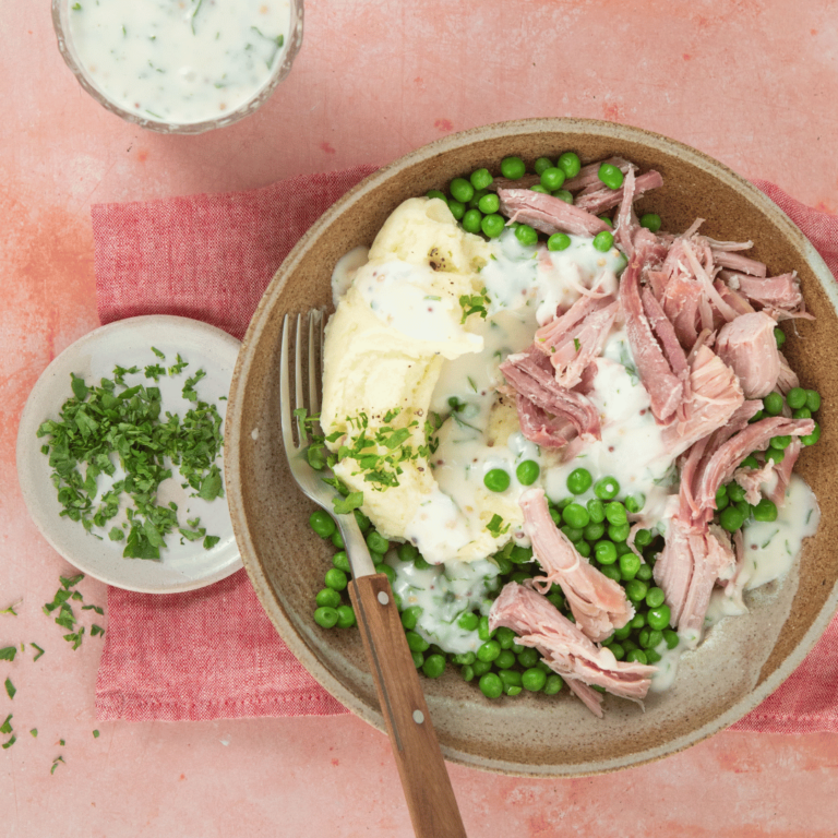 Slow Cooker Pulled Ham with Mustard Parsley Sauce