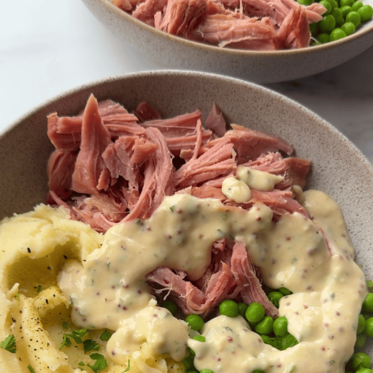 Slow Cooker Pulled Ham with Mustard Parsley Sauce