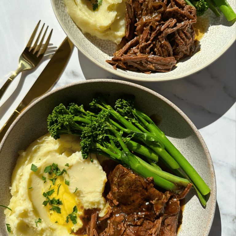 Slow Cooker Six Ingredient Pulled Beef & Onion Gravy