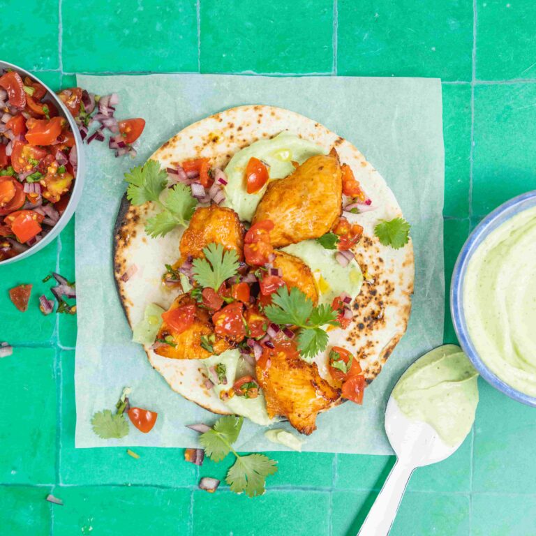 Sriracha & Lime Chicken Tacos with Avocado Crema