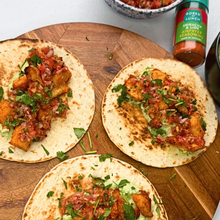 Sriracha & Lime Chicken Tacos with Avocado Crema