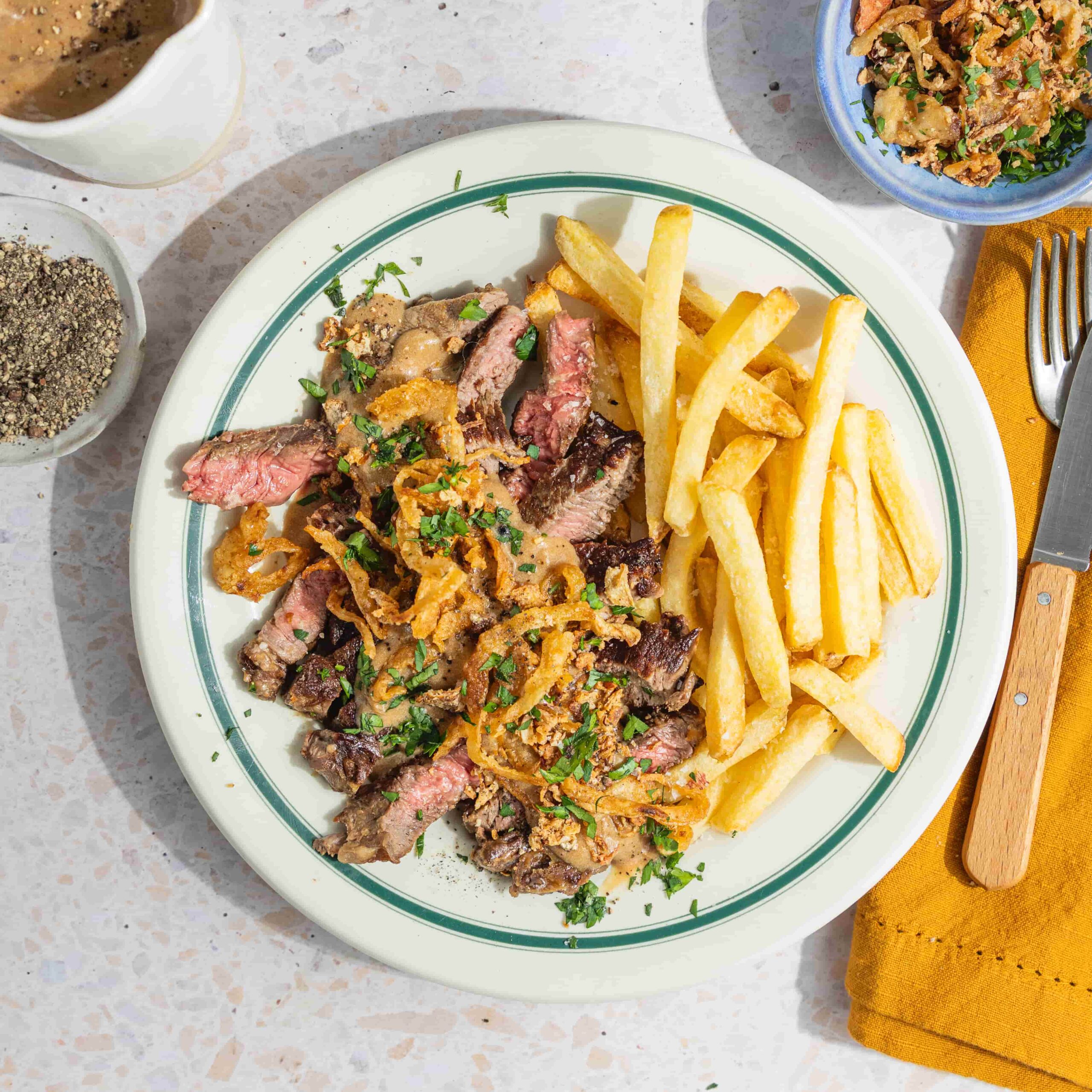 bored of lunch air fryer Peppercorn Steak & Chips