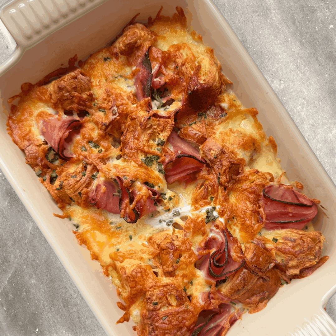 bored of lunch air fryer ham and cheese croissant bake